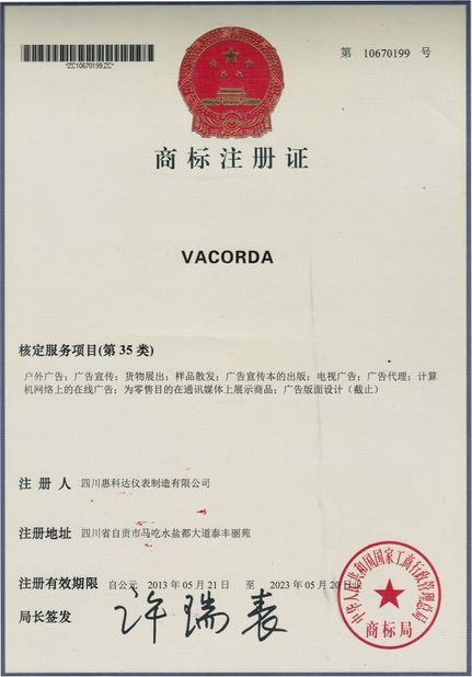 Cina Sichuan Vacorda Instruments Manufacturing Co., Ltd Sertifikasi